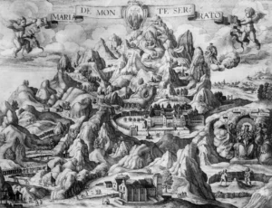 la història de montserrat 3 Gravació antiga de Montserrat amb representacions religioses i escenes de pelegrinatge, símbol de la història de Catalunya
